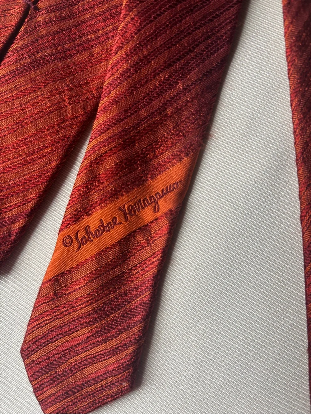 Salvatore Ferragamo Men's Red and Orange Striped Silk Tie - Classic Formal